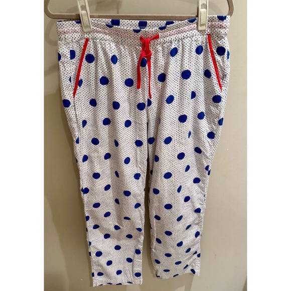 Boden Polka Dot Crop Pants Lounge‎ Pajama Drawstring Casual Blue White M - Picture 1 of 3